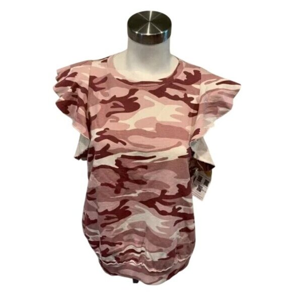 Anthropologie t.la Pink Camo Ruffle Top - Picture 5 of 8